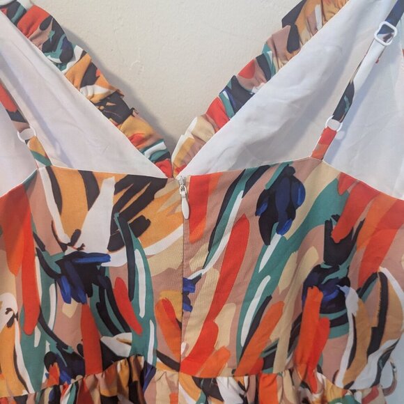 NWT Commense Multi Color Dress Print Cami Midi Boho Resort Wear Sundress - Picture 5 of 11